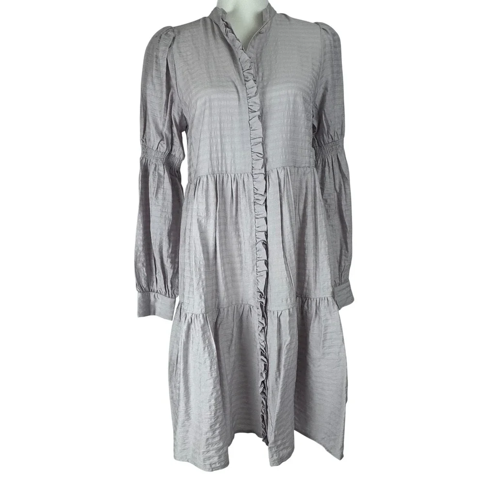 Y.A.S Yasluisa Long Sleeve Shirt Dress Ruffle Tiered Lilac Marble Women Sz UK 8‎